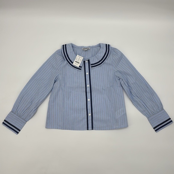 Crewcuts Girls tipped collared top poplin tranquil tide stripe size 10 NWT CD141 - Picture 3 of 10